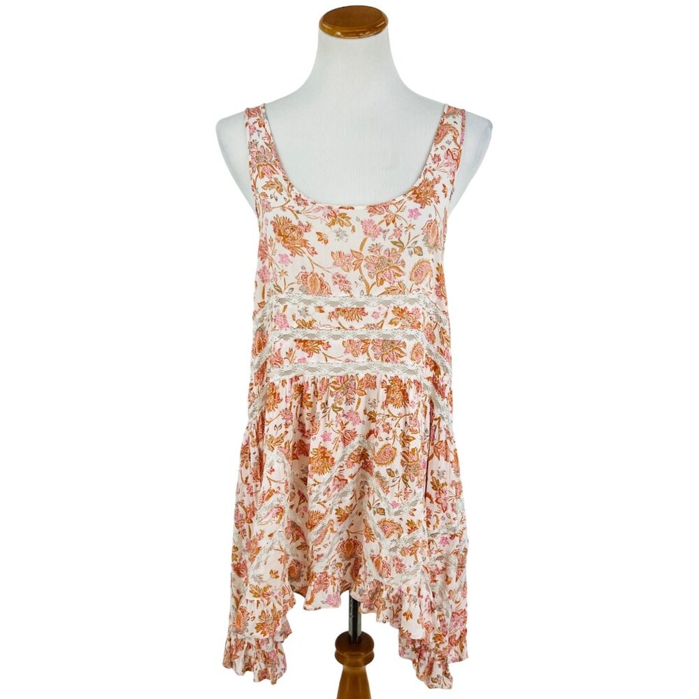 Free People White Orange Floral Voile & Lace Mini Dress | Coastal Cowgirl Boho M - Picture 14 of 16